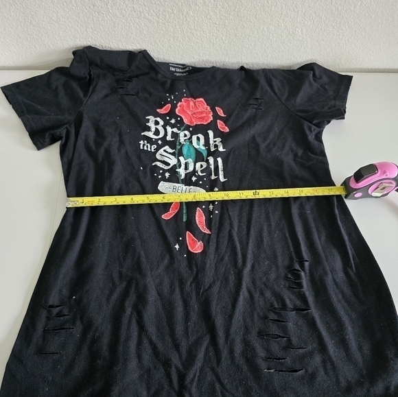 Disney Tee Shirt Women XL Black Beauty & The Beast Break The Spell Distressed - Picture 12 of 14